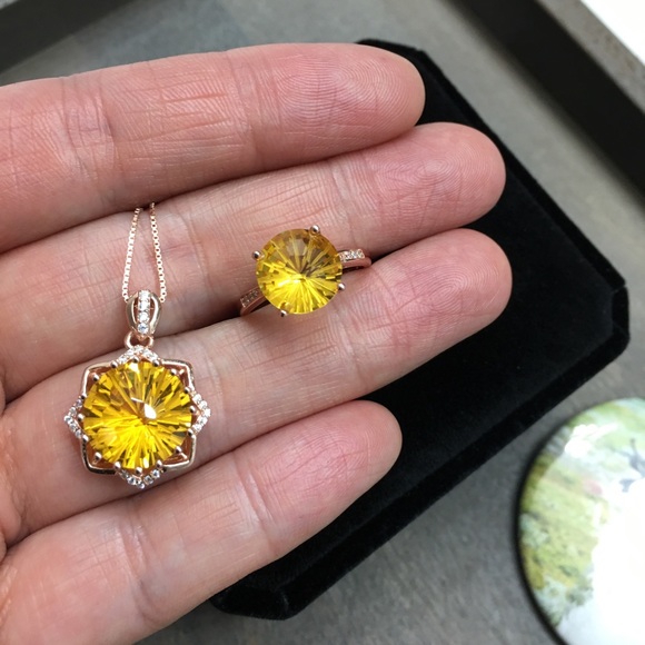 Jewelry - Certified Citrine Rose Gold Ring Necklace Set